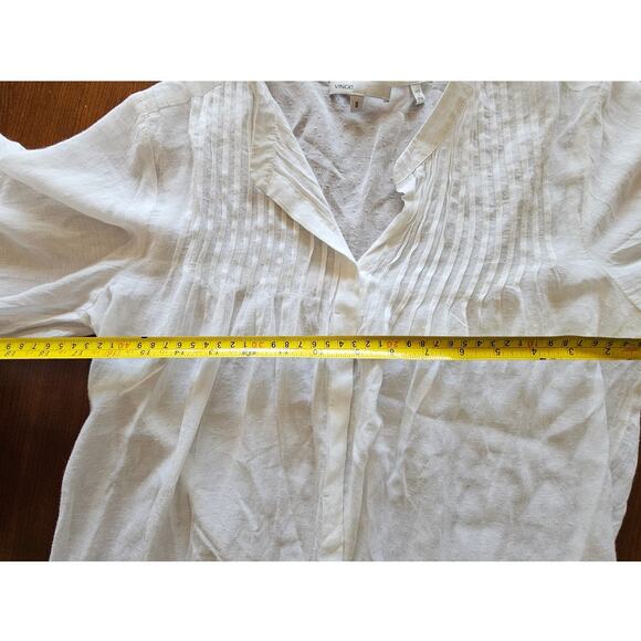 Vince Gauze Sheer White Front Pleated Feminine Sexy Blouse, 3/4 Sleeve Sz S - Picture 3 of 12